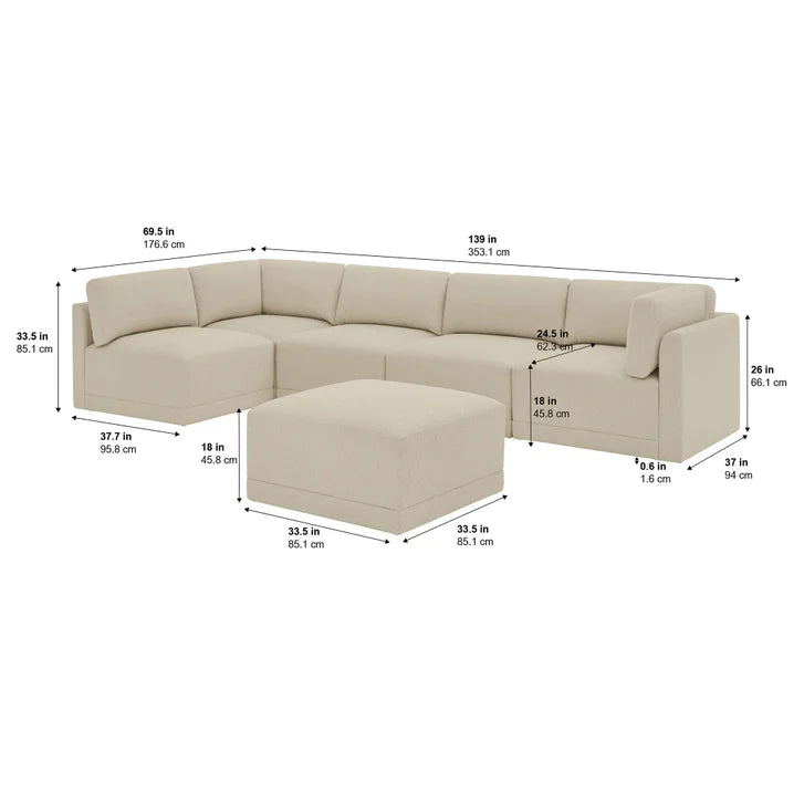 Thomasville Fallon Modular Sectional 6-piece Cream with Ottoman