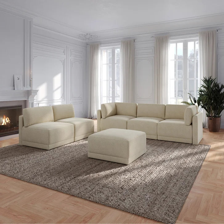 Thomasville Fallon Modular Sectional 6-piece Cream with Ottoman