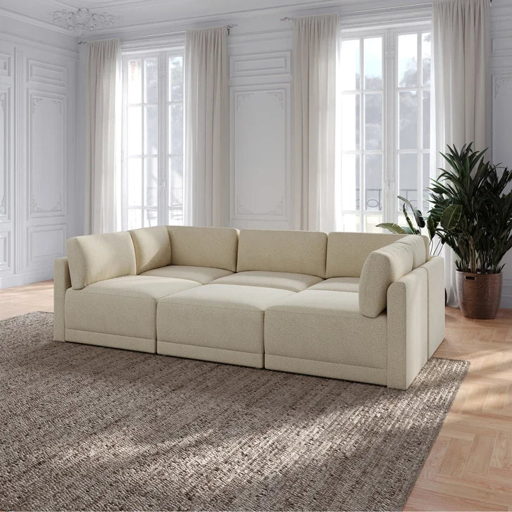 Thomasville Fallon Modular Sectional 6-piece Cream with Ottoman