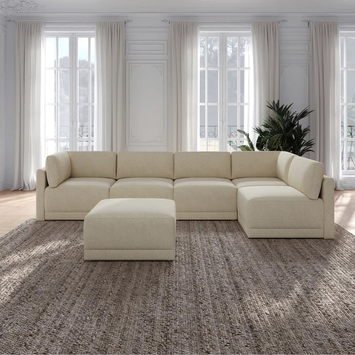 Thomasville Fallon Modular Sectional 6-piece Cream with Ottoman