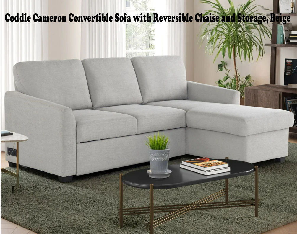 Coddle Cameron Convertible Sofa with Reversible Chaise and Storage, Beige