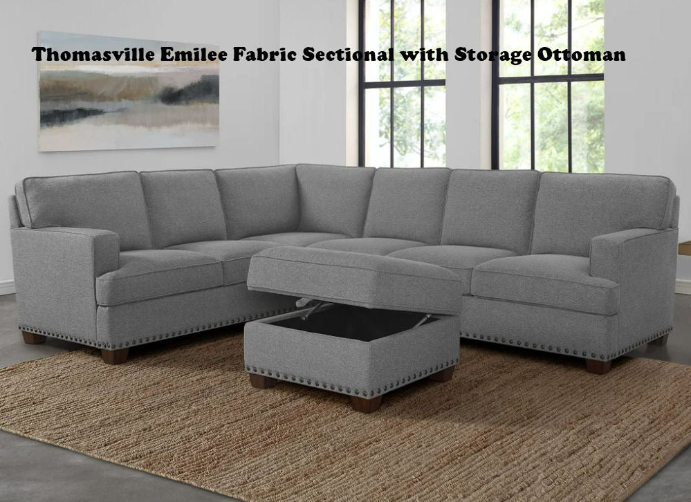 Thomasville Emilee Fabric Sectional with Storage Ottoman